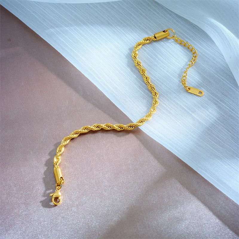 316L Stainless Steel Gold Color Chain Necklace Bracelets For Women Girl Fashion Non-fading Lady Jewelry Set Accessories