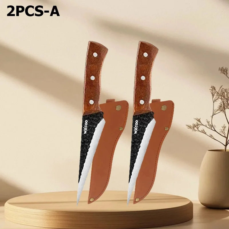 WXCOO Flexible Kitchen Knife Professional Forged Boning Knife Fish Filleting Knife with Sheath Chef Wood Handle Kitchen Supplies