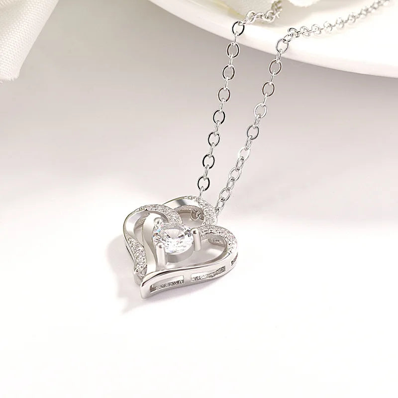 925er Sterling Silber Herz-zu-Herz-Anhänger-Halsketten für Frauen Mädchen Luxus Lila Blau Zirkon Liebe Damenschmuck Dropshipping