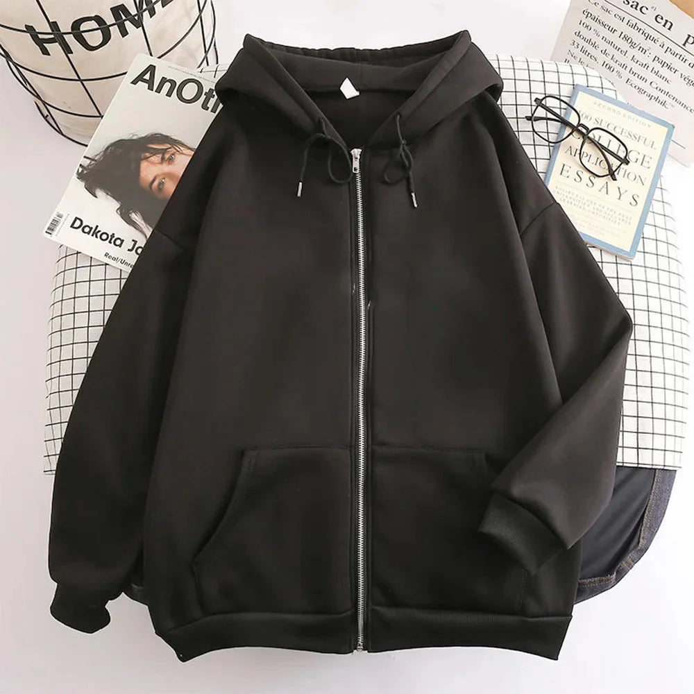 High Street Hoodie Herren einfarbig Reißverschluss Langarm lockere Jacke Mäntel lässiger Kapuzenpullover Y2K Mode Outdoor-Kleidung