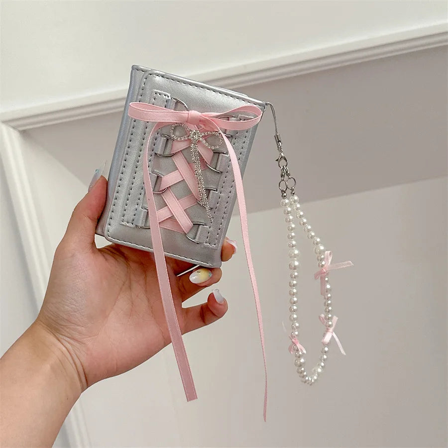 Silver Sweet Wallets for Women Y2k Strap-on Designer Original Fashion Short Coin Purse Korean Style Casual New Cute Wallet Purse