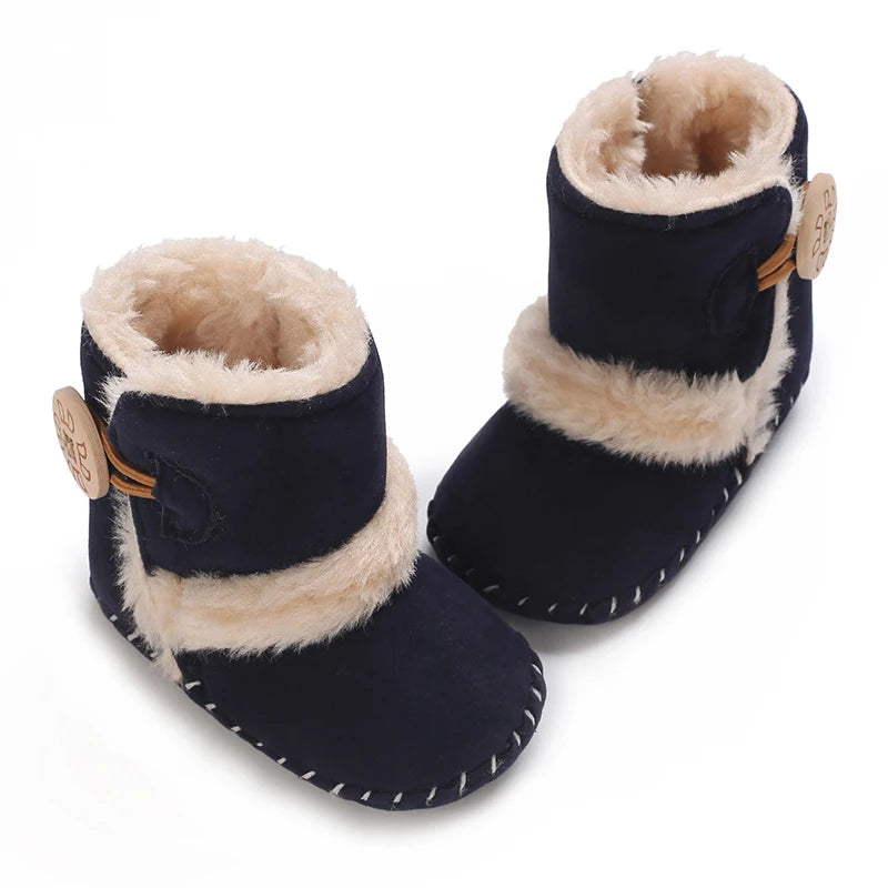 0-18 Month Old Baby Warm Shoes With Semi Rubber Sole Anti Slip and Plush Snow Boots For Autumn and Winter