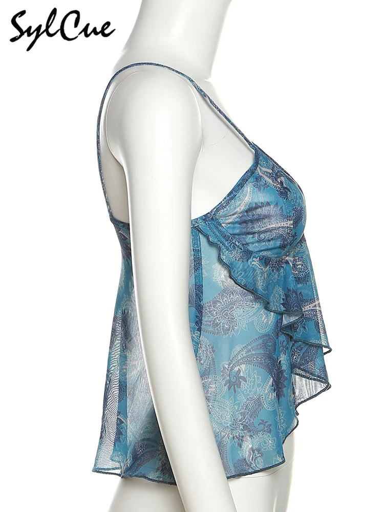 Sylcue Simple And Light Summer Cool Breathable Soft Casual All-Match Sexy Mature Charming Women'S Butterfly Classical Print Vest
