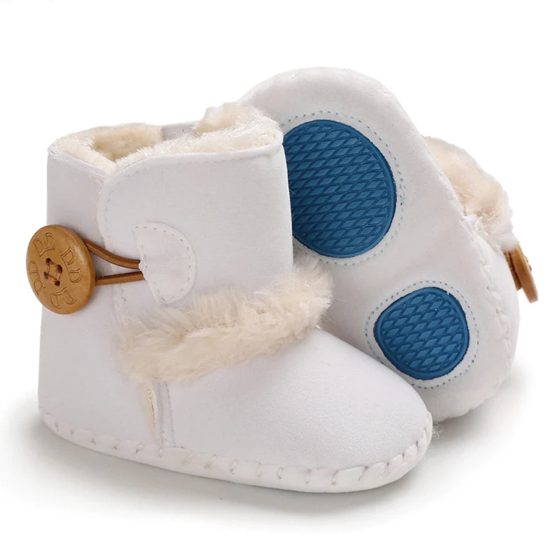 0-18 Month Old Baby Warm Shoes With Semi Rubber Sole Anti Slip and Plush Snow Boots For Autumn and Winter