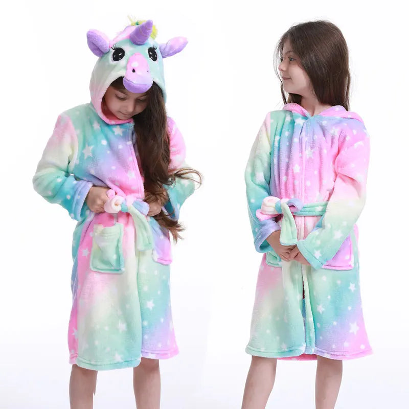 Pink Princess Bath Robe for Girls 3 4 5 6 7 8 9 10 11 12 Years Unicorn Kids Bath Towel Robe Kigurumi Winter Baby Girls Bathrobe