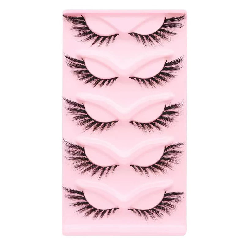 LTWEGO Fake Eyelash Mink Lashes 5 Pairs Little Devil Eyelashes Natural Daily Makeup Manga Eyelashes Clear Band Eyelashes Cilios