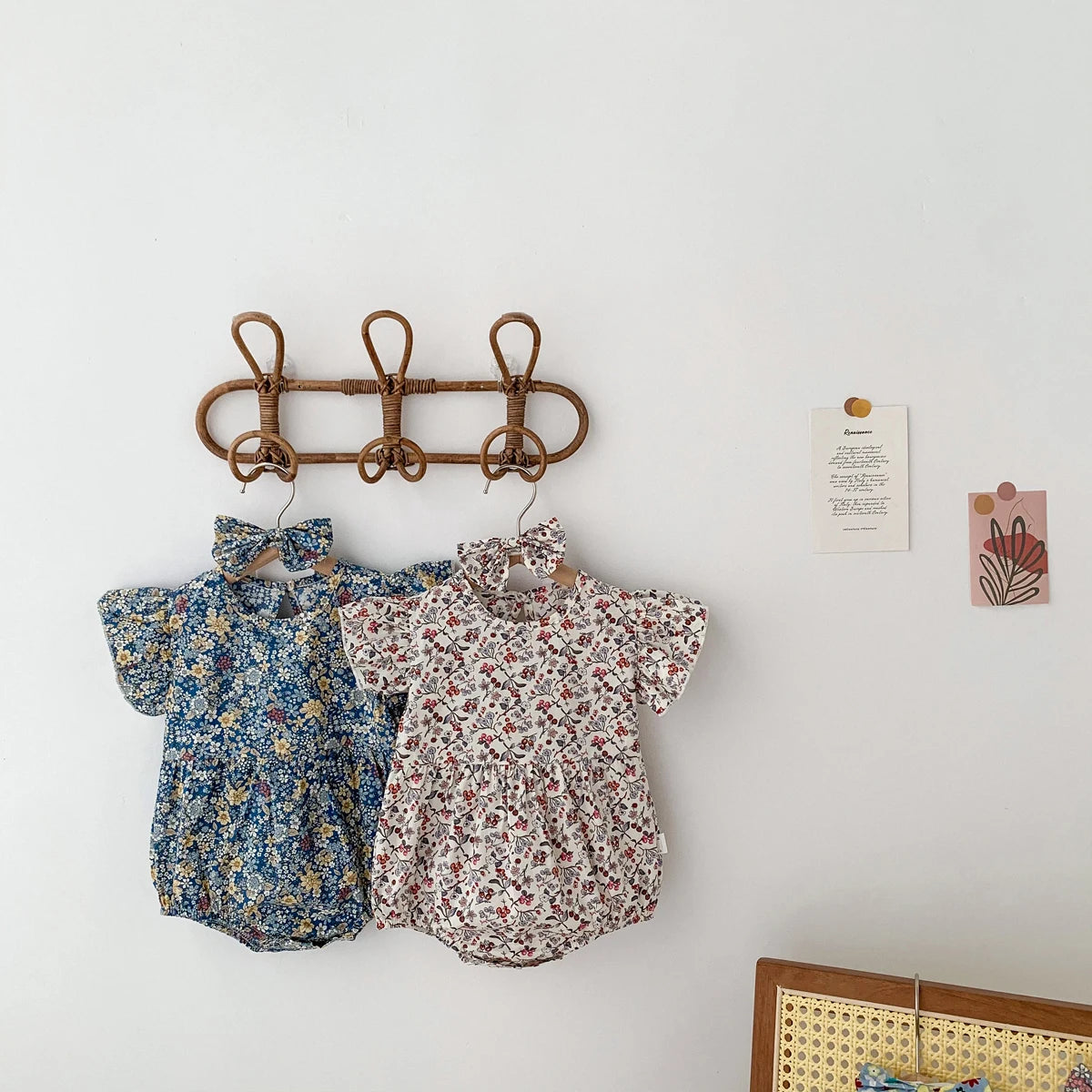 Lovely Romper+Headband 2 PCs Toddler Girl Floral Clothing Set Baby Cotton Soft Jumpsuit Newborn Flower Onesie Kids Summer Outfit