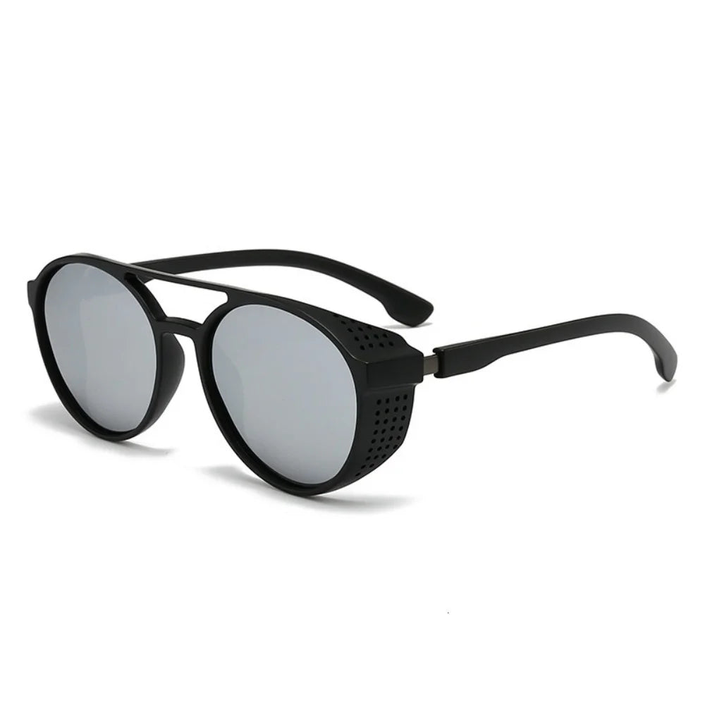 Men Women Polarized Sunglasses Steampunk Sports Sun Glasses Round Frame Eyewear with Side Shield UV400 Protection Driving Shades