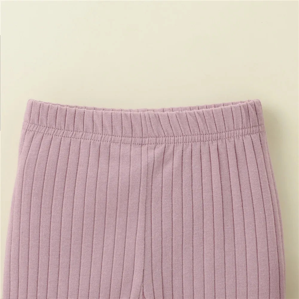 Infant Baby Girls Boys Leggings with Vertical Pattern, Elastic Waist Adjustable Solid Color Simple Spring Clothing 0-18M