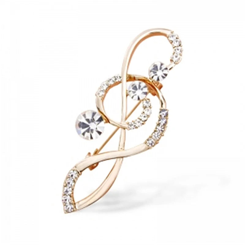 New Fashion Music Brooch Pin Metal Rhinestone Musical Note Brooch Gifts Woman Crystal Jewelry Clothes Accessories