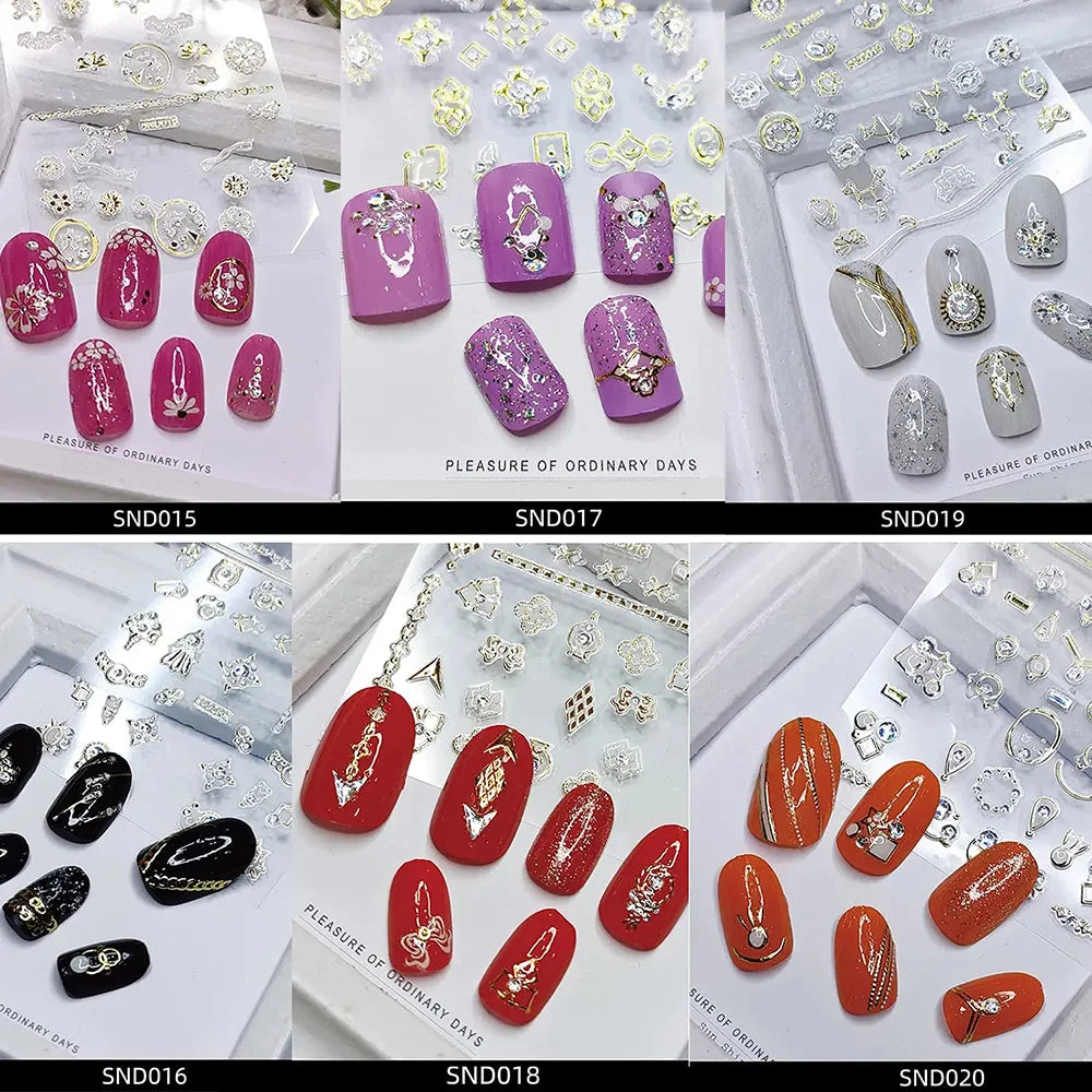 30pcs Set 3D Nail Sticker Gold Diamond Decal Stick Nails Self-adhesive Metal Nail Tattoo for Feminine Girl DIY Tattoo Sticker