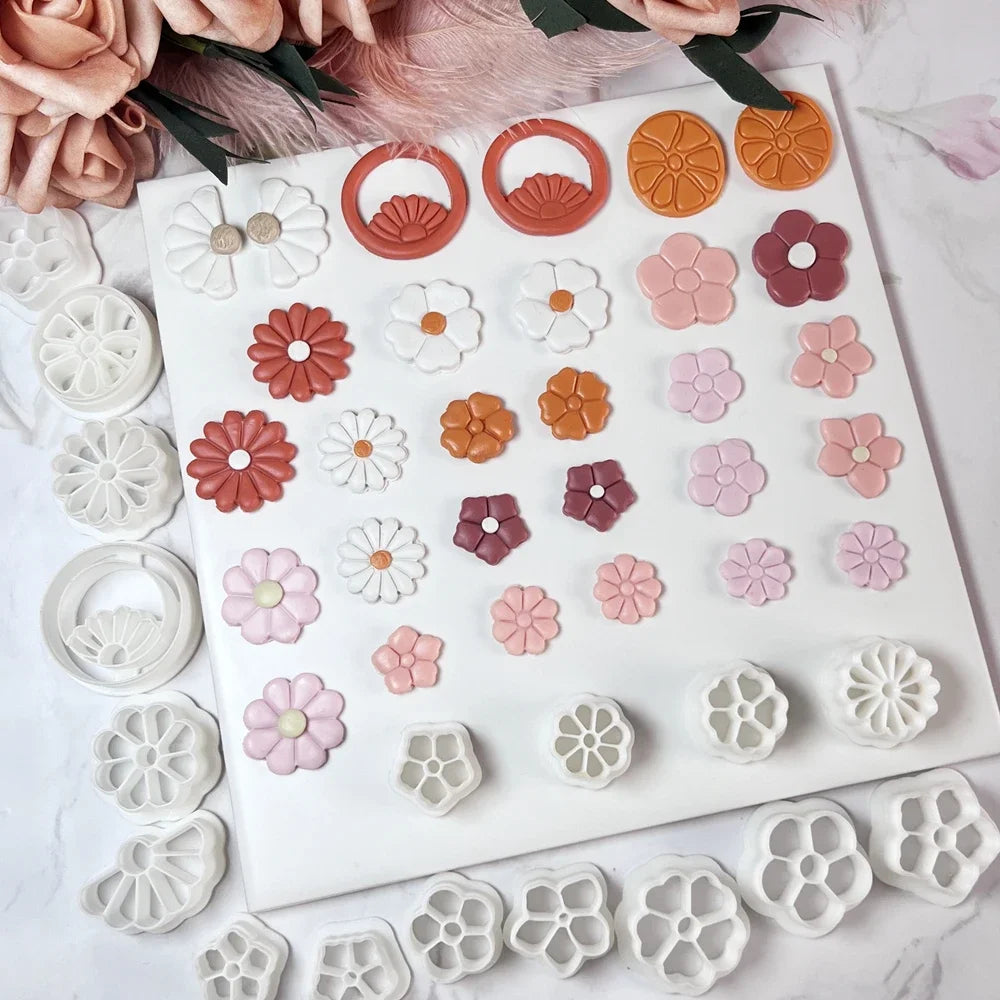 Spring Hollow Flower Pattern Soft Pottery Cutters Geometric Polymer Clay Molds DIY Ceramic Earrings Jewelry Pendants Hand Tools