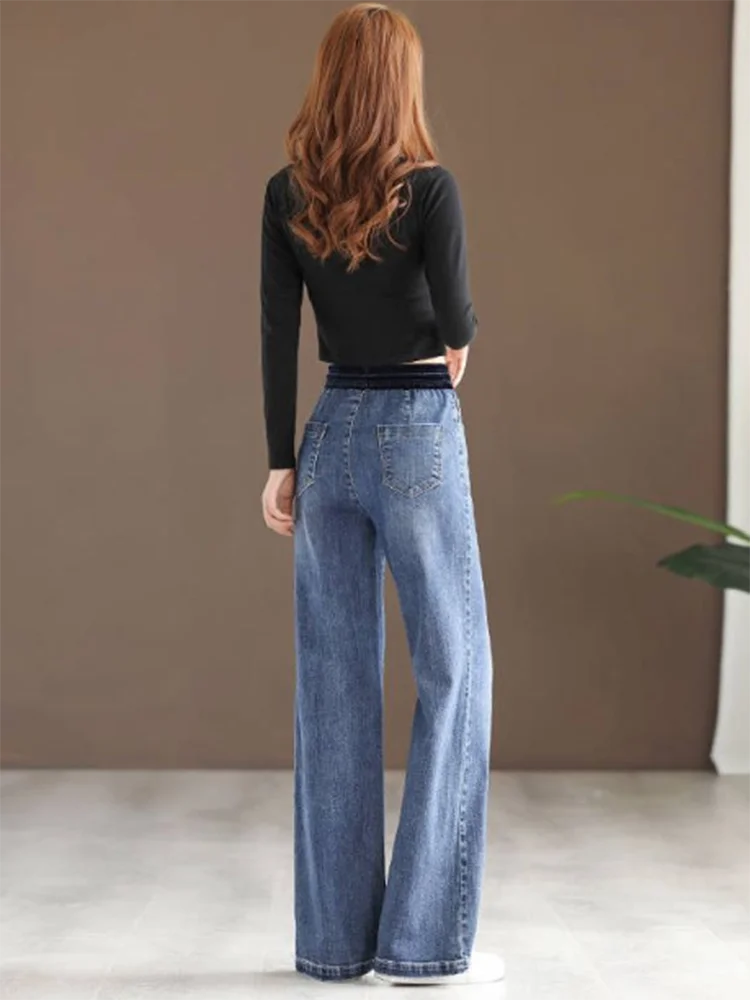 Spring Fall High Waist Wide Leg Jeans Korean Fashion Baggy Vintage Straight Vaqueros Loose Denim Pants Oversize 80kg Pantalones