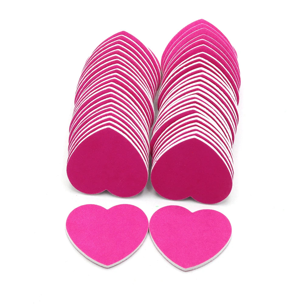 Heart Shape Nail Files 5/10/50 Pcs Set Emery Board Double-Sided Polishing Sanding Buffer Washable Sandpaper Manicure Accessories