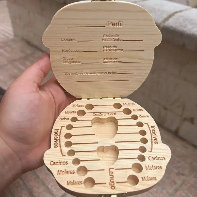 English Baby Wood Tooth Box Organizer Milk Teeth Storage Collect Teeth Umbilica Save Gifts Baby Tooth Box