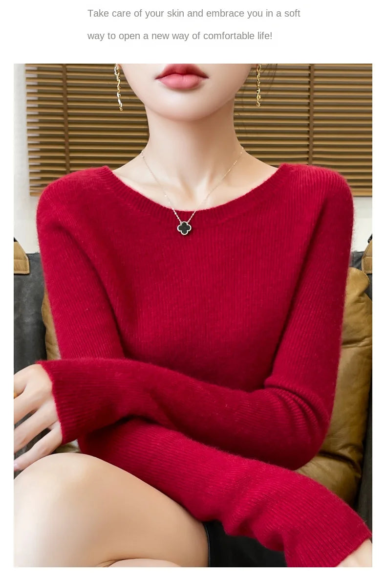 Early Fall New Crew-Neck Sweater Elegant High Elastic Simple Solid Color Thin Knit Crew-Neck Sweater Long Sleeve-GH458