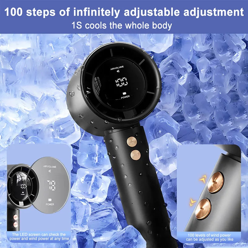 Portable Handheld Turbo Fan Air Cooler LED Display USB Rechargeable High-Speed Mini Electric Fan Quiet Cooling for Outdoor
