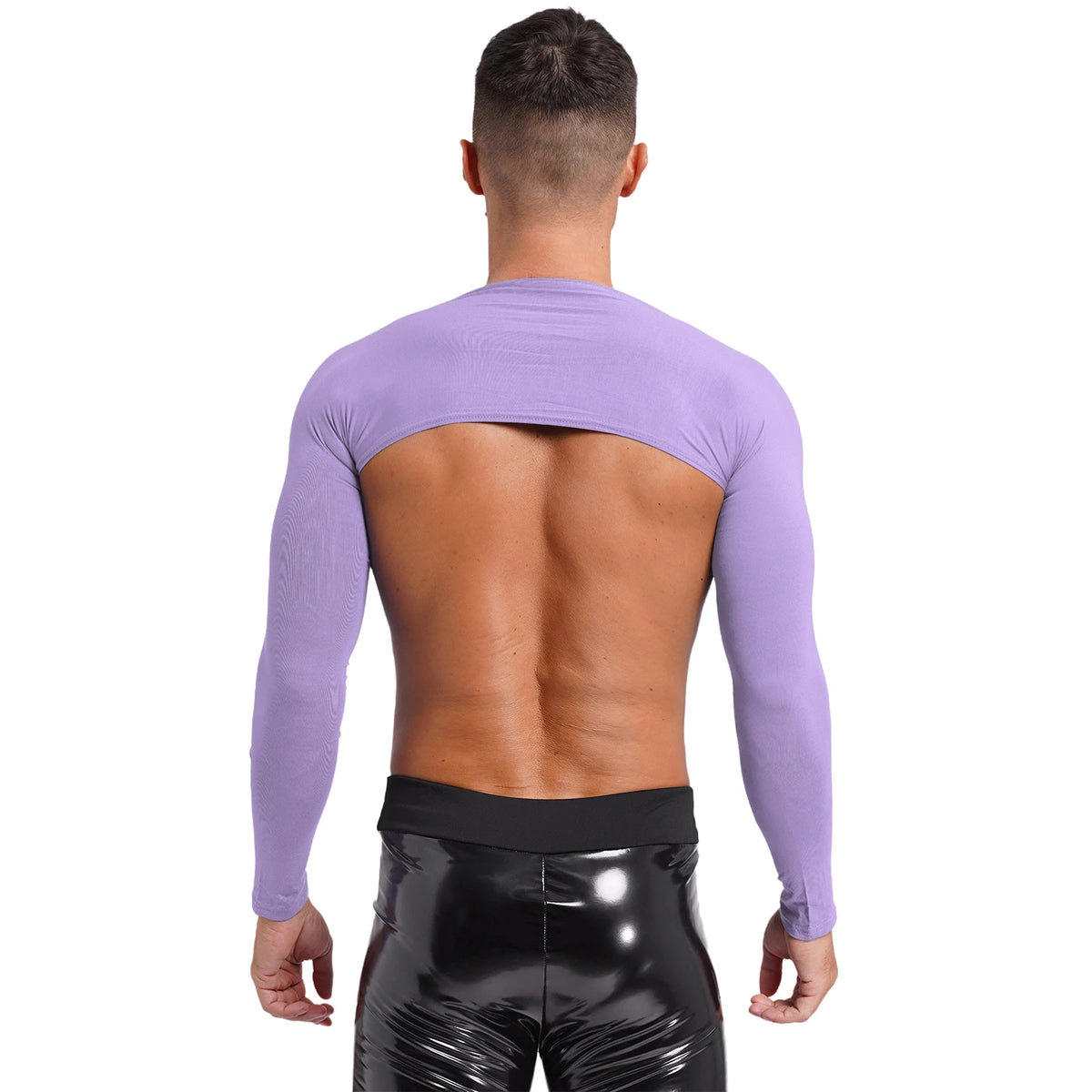 Men Open Front Half Crop Top Solid Long Sleeve Cardigan Bolero Shrug Tops Muscle Arm Sleeves Workout Sports Gym Tops Clubwear