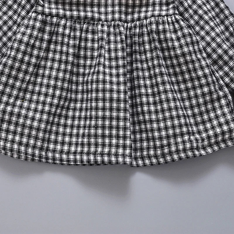 New Black Checkered Long Sleeved Baby Girl Dress For Autumn And Winter, White Baby Collar Children'S Clothing For 6-24 Months