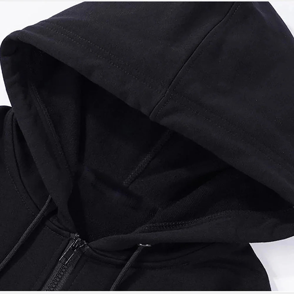 High Street Hoodie Herren einfarbig Reißverschluss Langarm lockere Jacke Mäntel lässiger Kapuzenpullover Y2K Mode Outdoor-Kleidung