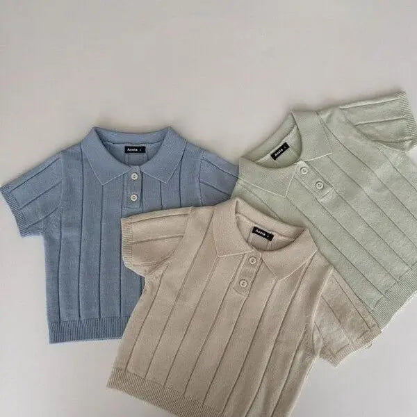 Koreanische Baby-Kapuzen-Tops für Frühling/Sommer 2026, elastisch, mit Umlegekragen, Eisseide, gestrickt, kurzärmlig, dünn, für den Sommer