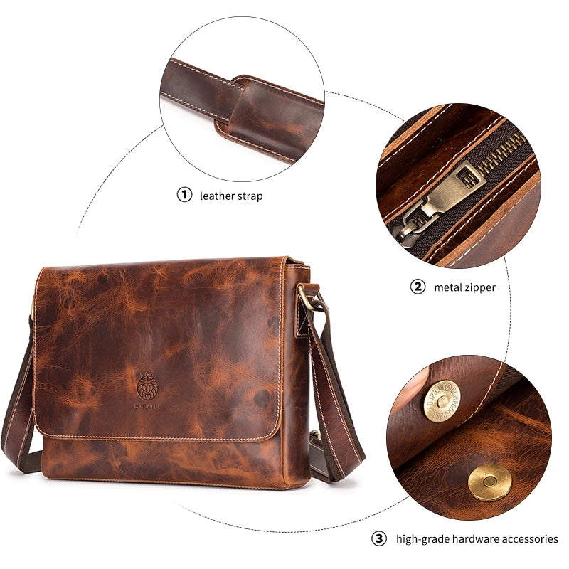 SCHLATUM 100% Genuine Leather Men's Shoulder Bags Messenger Bag for Men Crossbody Bags new Small Man Designer Handbag Bolso Male