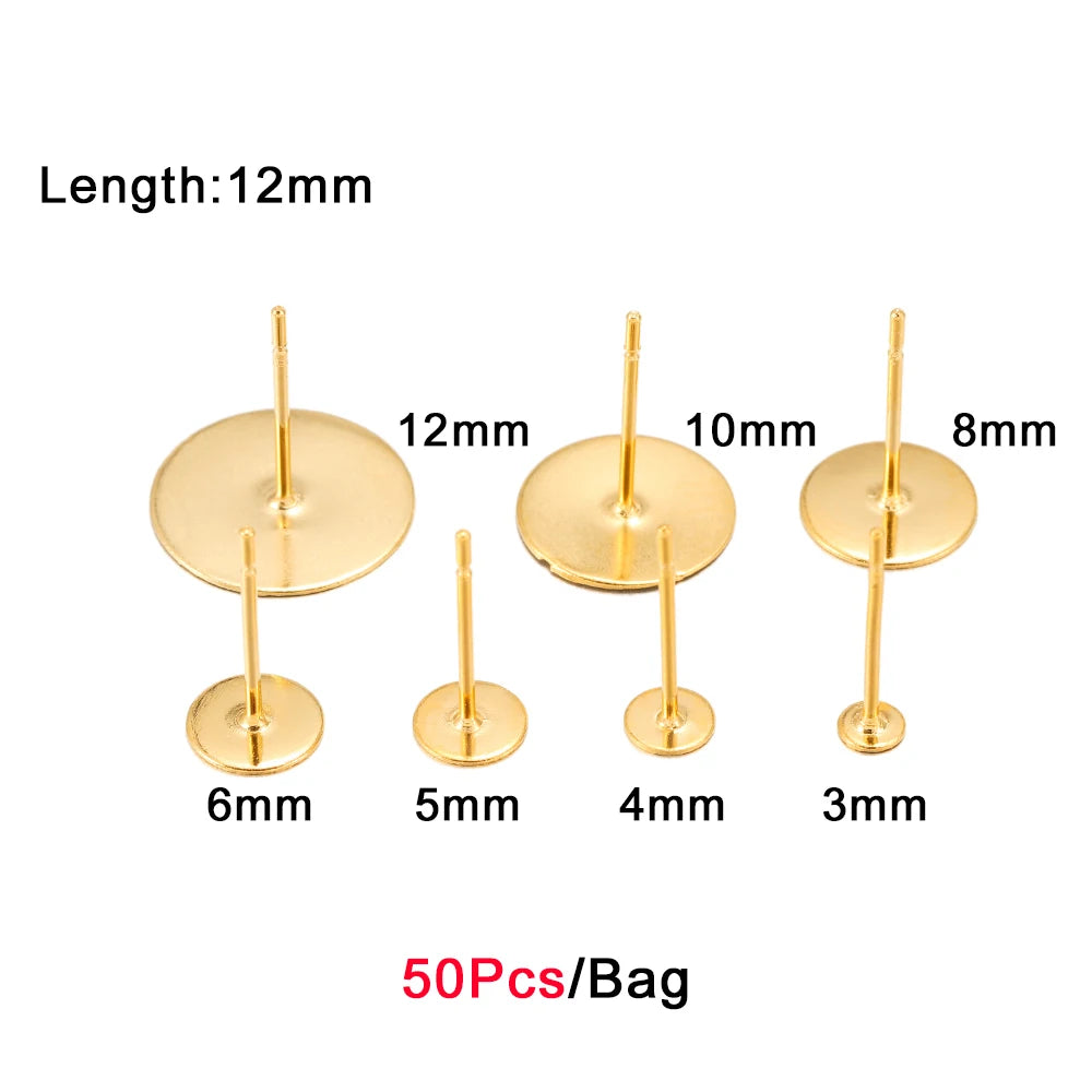 10-100 piezas/lote de bases de pendientes de acero inoxidable en blanco de 3-12mm con tapón de pendiente para hacer joyas DIY