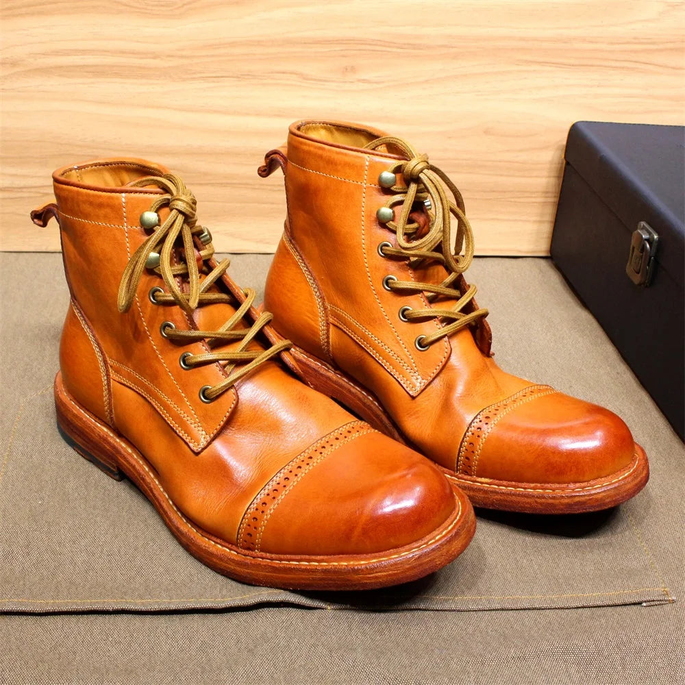 Men's Handmade Ankle Boots Soft Calfskin Full Grain Leather round Cap Toe Black Brown Winter Outdoor Shoes Best Quality