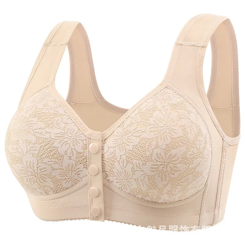 Fashion Printed Front Opening Buckle Gathering Anti Sagging Beautiful Back Bra Ice Silk Seamless Breathable No Steel Ring Bra