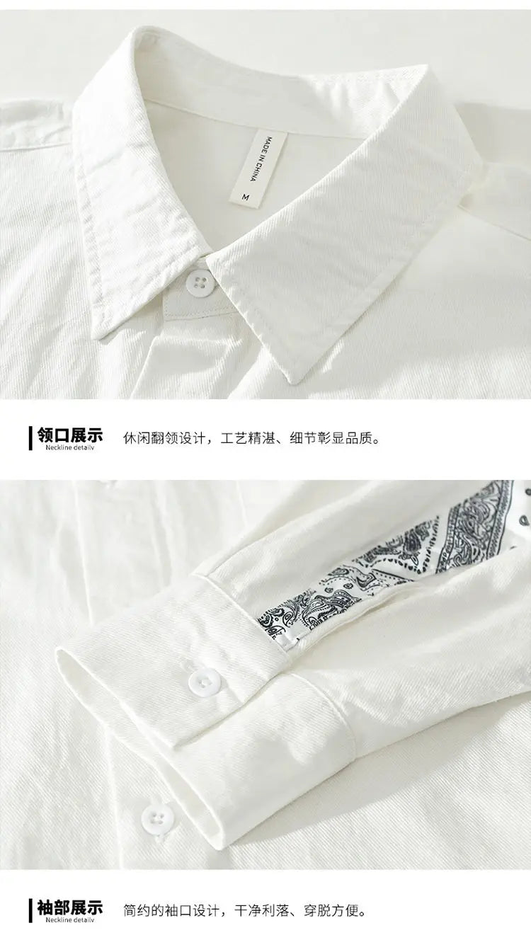 Men Casual Long Sleeve Shirt Trendy Patchwork Print High End Stylish Top