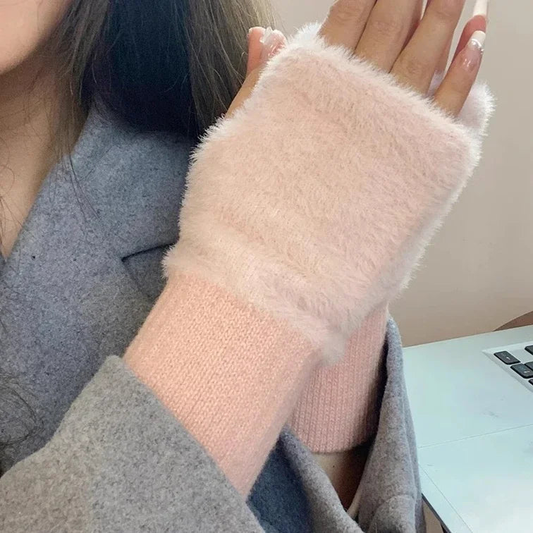 Thermal Fingerless Gloves Women Winter Freeze-proofing Breathable Plush Glove Outdoor Cycling Cold Proof Warm Half Finger Gloves