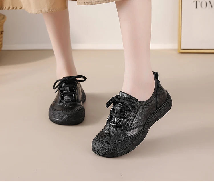 Neue handgemachte Damenschuhe aus echtem Leder, Ganzjahresschuhe, Oxfords, flache Damenschnürschuhe, gemütliche Mokassins, runde Ballerinas