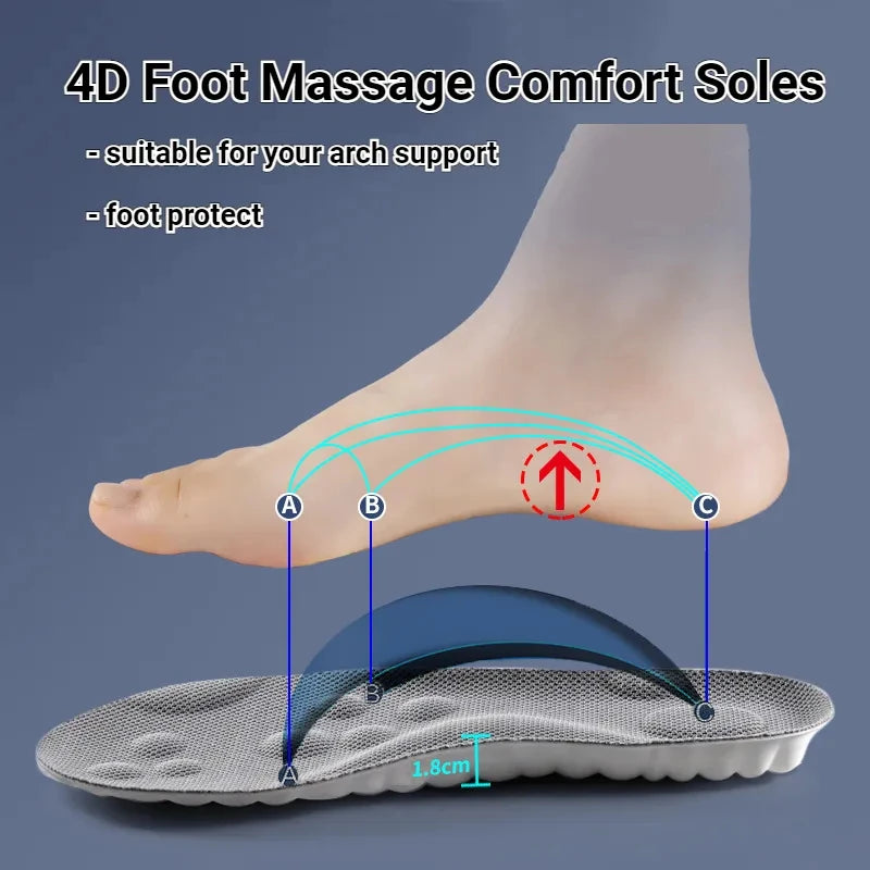 Neue 4D-Massageeinlagen, superweiche Sportschuh-Einlegesohle für Füße, Laufschuhsohle, Fußgewölbestütze, orthopädische Einlagen, Unisex