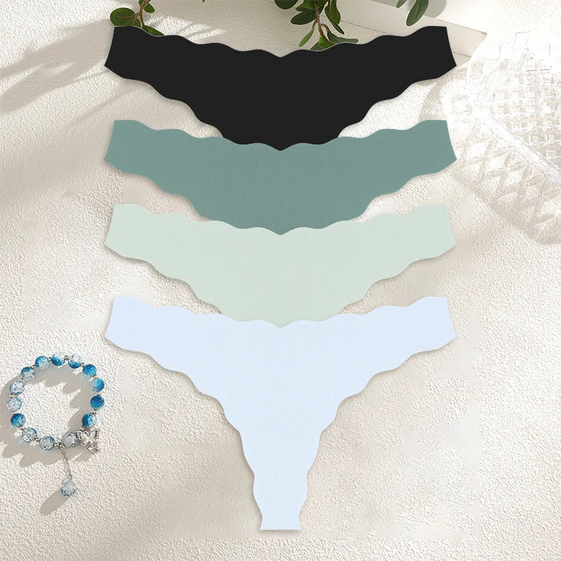 4PCS Women Seamless Wavy Design Panties Ultra-thin Panties Women Ice Silk Underwear Sexy Panty Low Waist G-string Female Solid