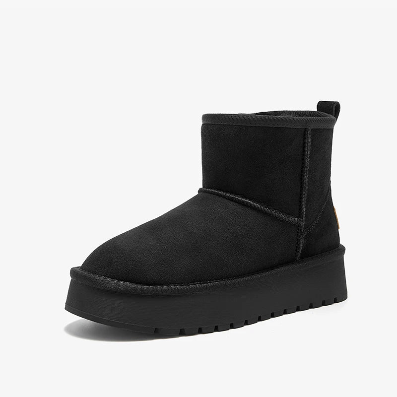 BEAUTODAY Platform Snow Boots Women Suede Sewing Ultra Mini Warm Plush Outdoor Ankle Boots Winter Ladies Handmade 08069