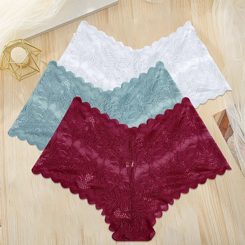 FINETOO 3PCS/Set Women Floral Lace Panties High Waist Briefs Sexy Lingerie Pantys S-XL Underpants Female Underwear Intimates