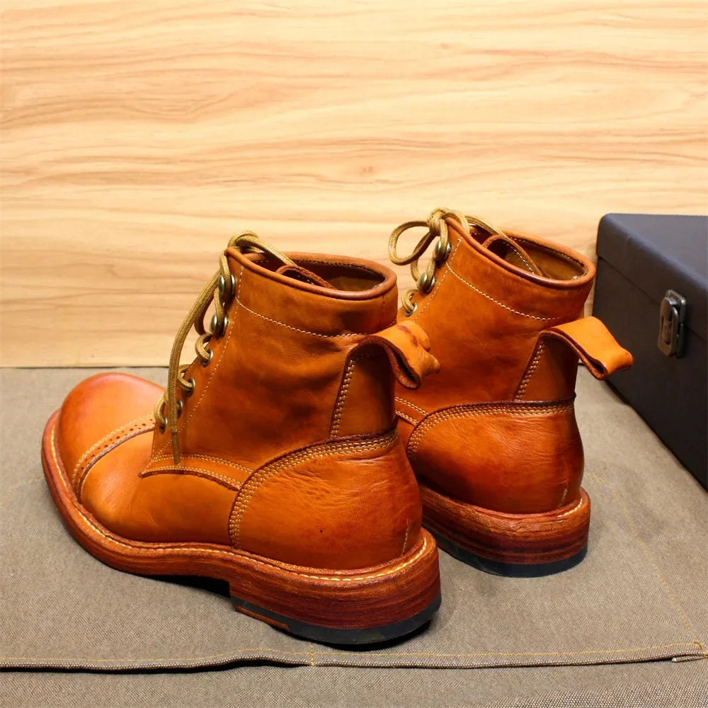 Men's Handmade Ankle Boots Soft Calfskin Full Grain Leather round Cap Toe Black Brown Winter Outdoor Shoes Best Quality