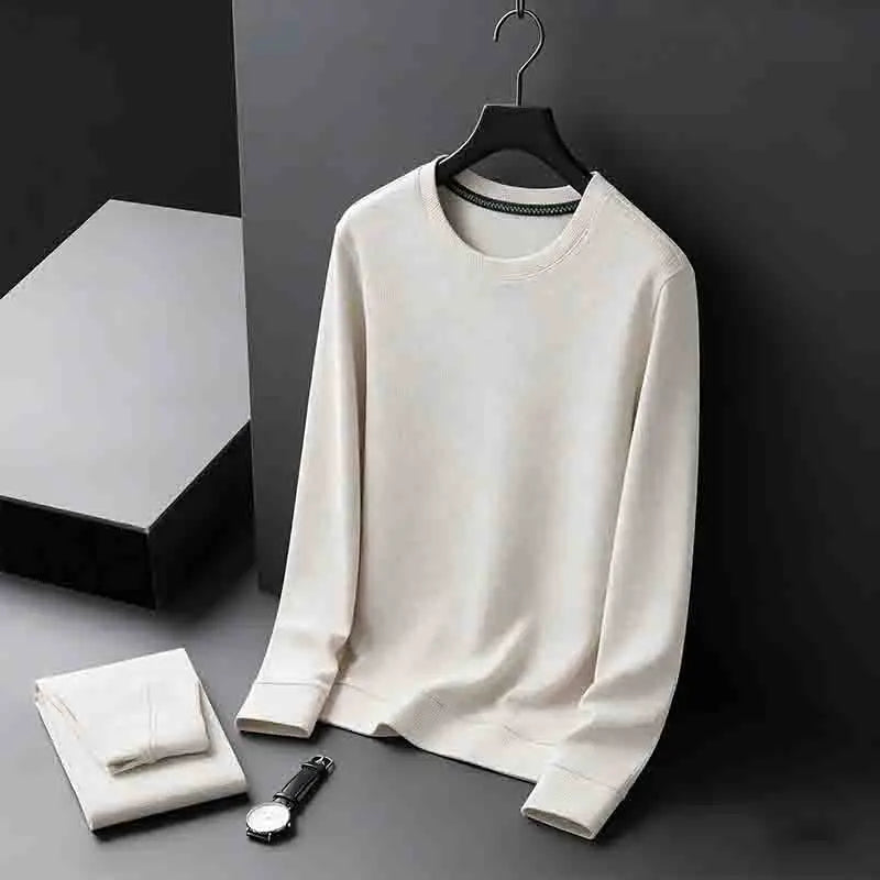 2026 New Arrival Men's Basic Solid Crew Neck Sweater Breathable Long Sleeve Knit Pullover