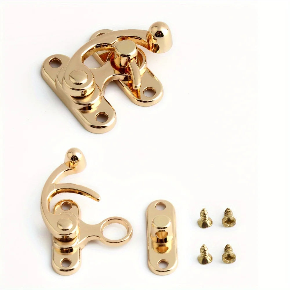 2PCS Metal Bag Horn Hook Lock Antique Tin Box Jewelry Box Decorative Buckle Lock Hook With Screws DIY Wallet Making