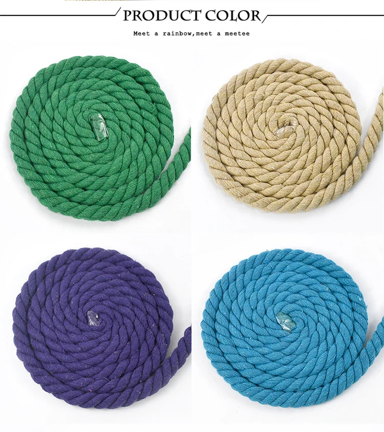 5/10M 12mm 3 Shares Twisted Cotton Rope Woven Braid Cord Meetee Bag Drawstring Strap Decorative Macrame Ropes Sewing Accessory