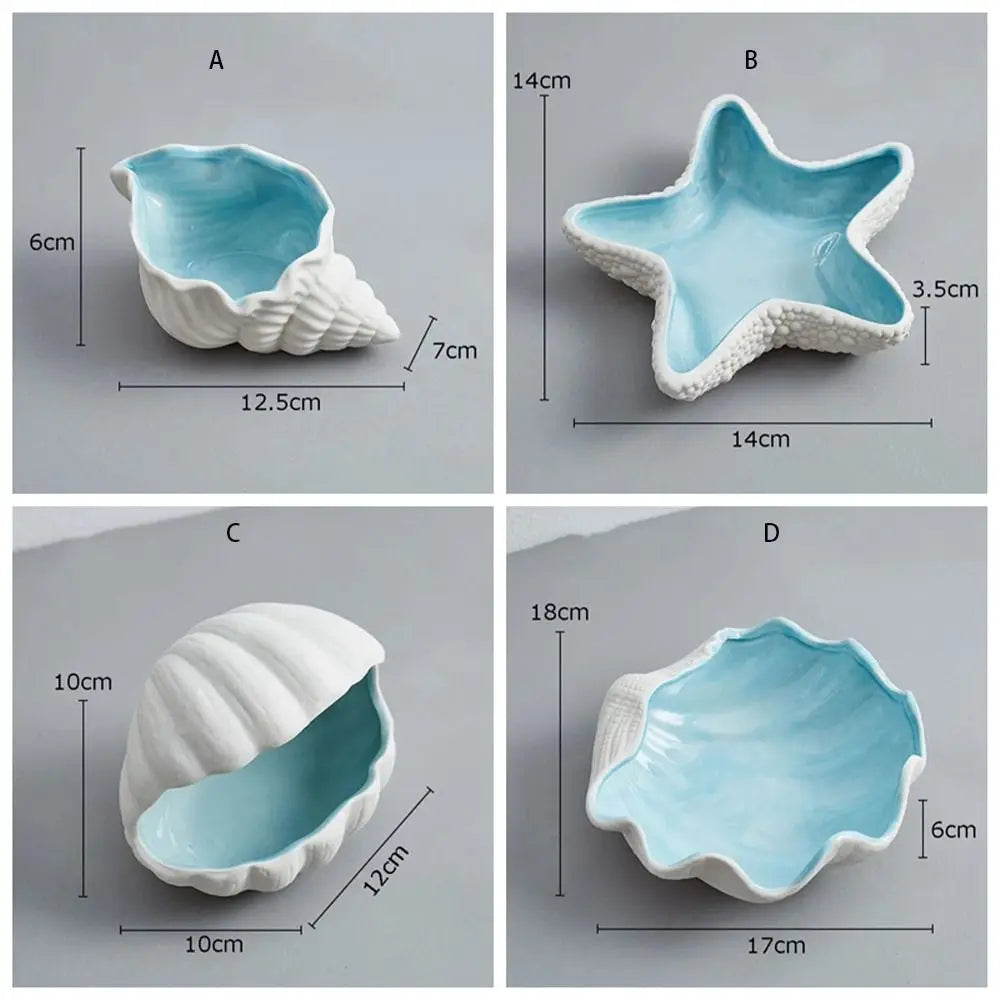 1 Pc Ceramic Starfish Shell Storage Tray Jewelry Display Tray Conch Storage Plate Earrings Ring Box Crafts Decoration