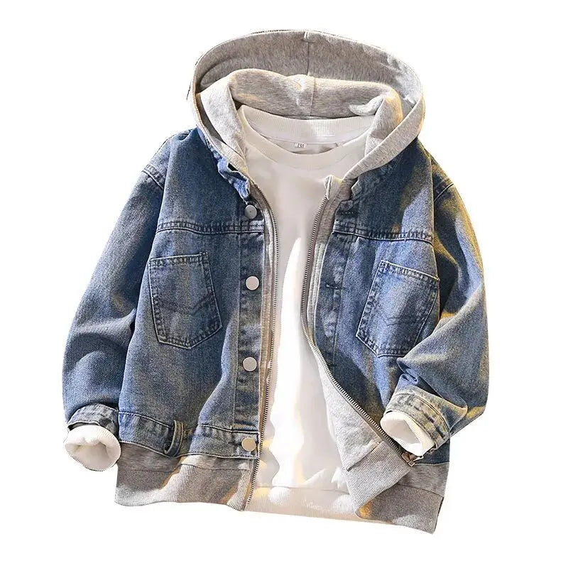 Teenage Boys Denim Jacket Spring and Autumn New Children's hooded casual Korean version jacket