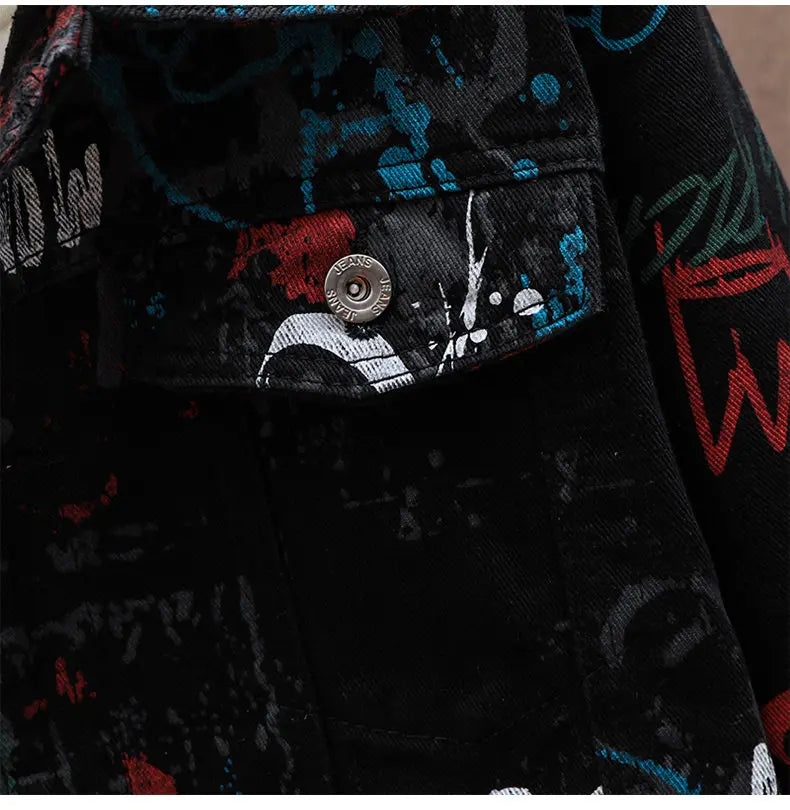 Hip Pop Leter Graffiti Denim Jacket Men's Fashion Spring Punk Wear Korean Kpop Trend Slim Top Unisex Handsome Casual Jeans Coat