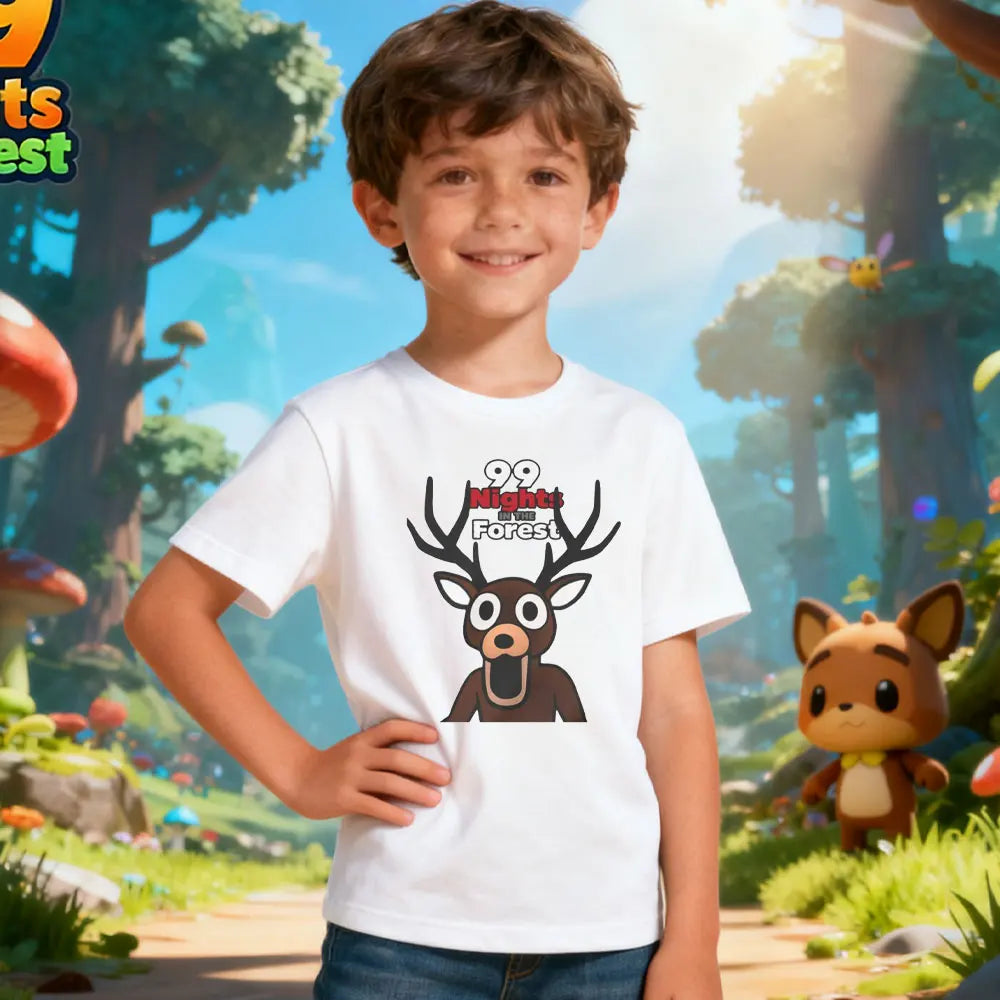 Kids 99 Night in The Forest Missing Game Graphic Tshirt Christmas Gamers Cotton Short Sleeve O-neck Gift for Holidays Boys Girls