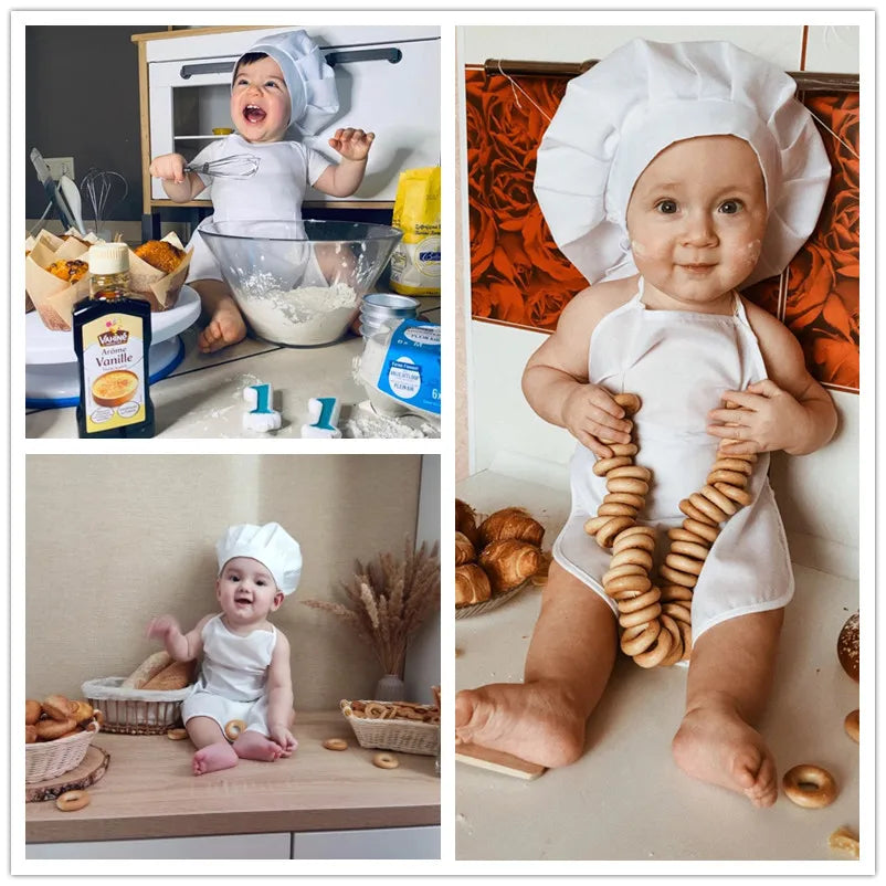 Baby Chef Apron Hat  Baby Kids Cook Costume Newborn Photography Props  Outfit Clothing