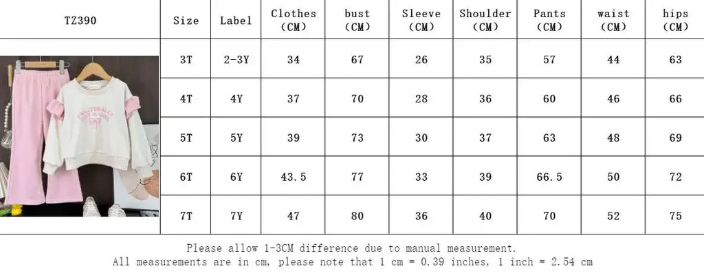Bear Leader Spring and Autumn Long Sleeve Girls' Set Letter Printed Top+Solid Color Bell Bottom Pants Pink Casual Kids Wear