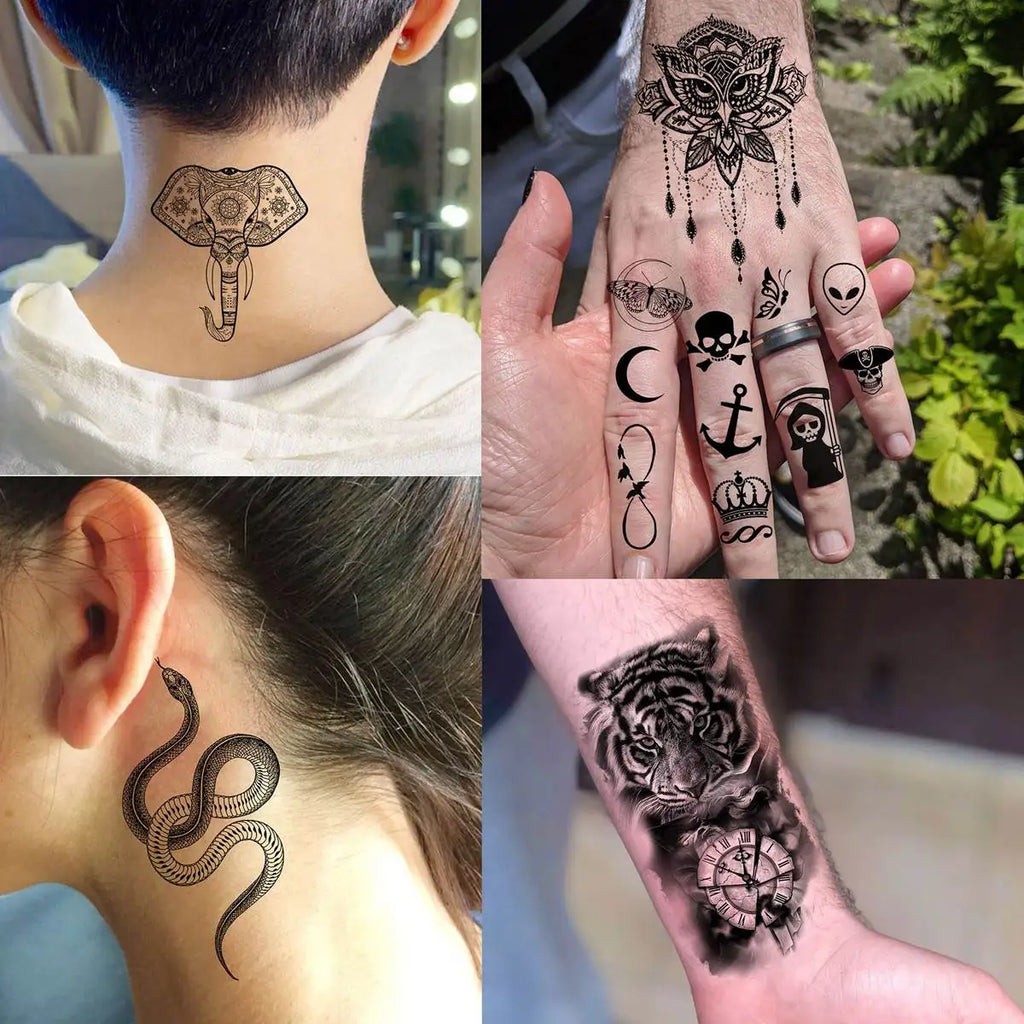 67 Sheets Black Realistic Flower Temporary Tattoos For Women Arm Thigh, 3D Rose Peony Floral Temp Tattoo Stickers Tiger Moon,