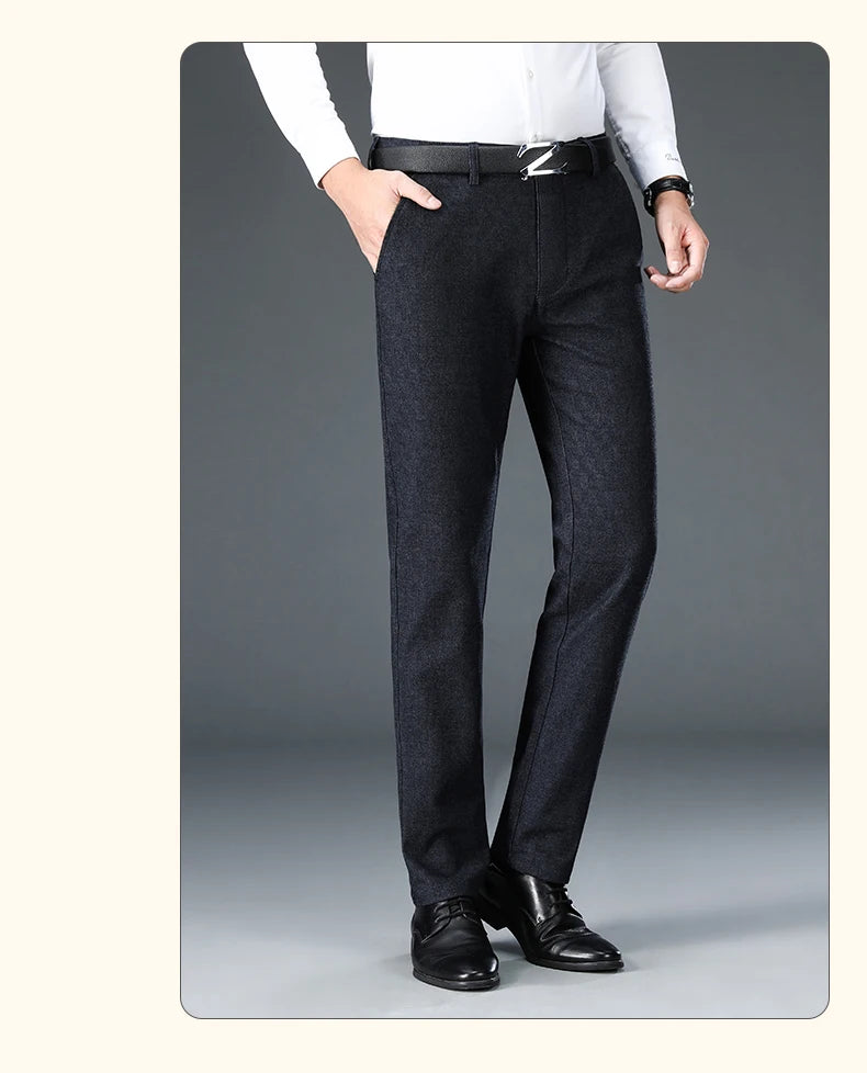Autumn Brand Clothes Men's Suit Trousers Cotton Loose Straight Pants for Male High Waist Elastic Black Casual Formal Pant Man