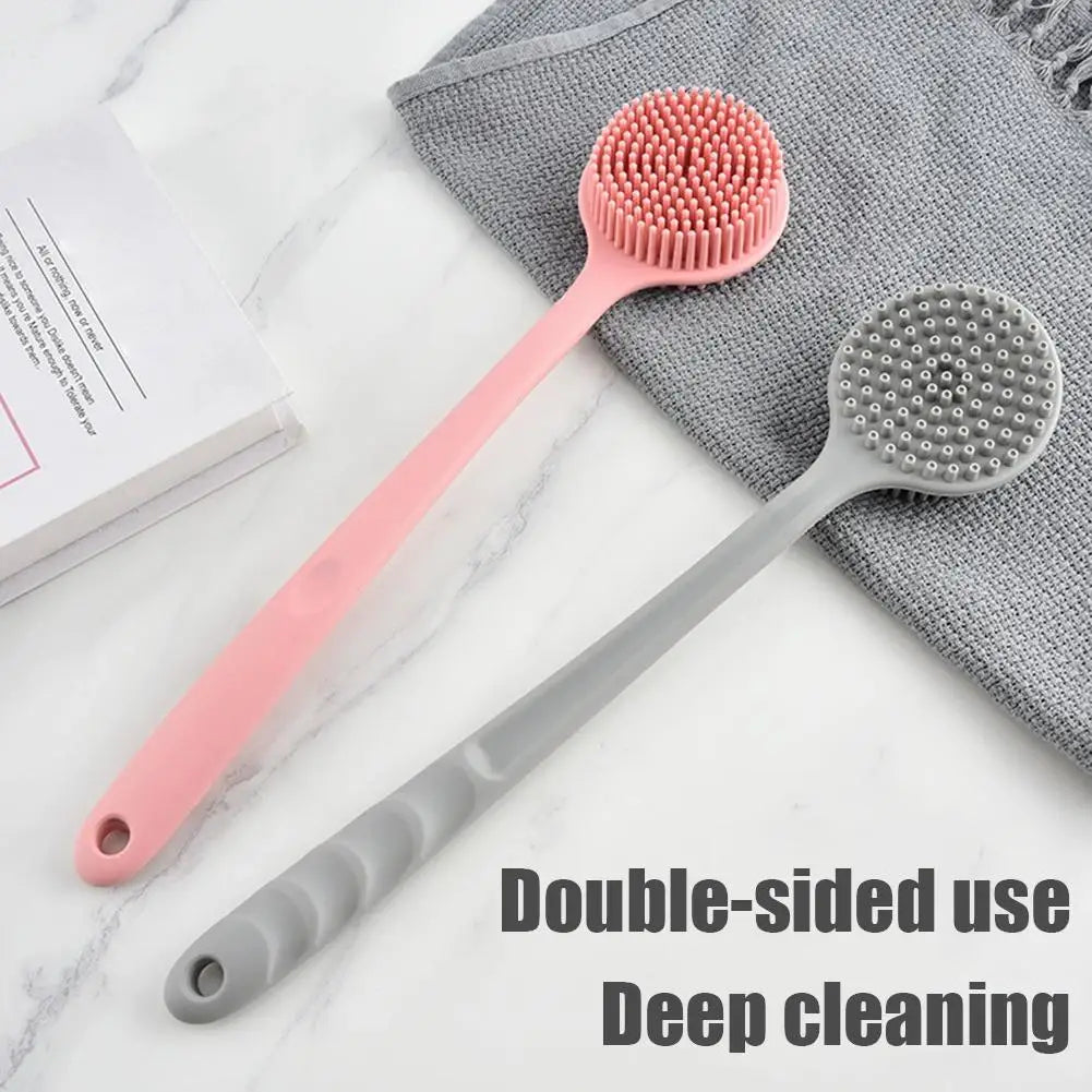 Long-handled Bath Brush Non-Slip Exfoliation Silicone Scrubber Double-Sided Scrub Body Cleaning Tool
