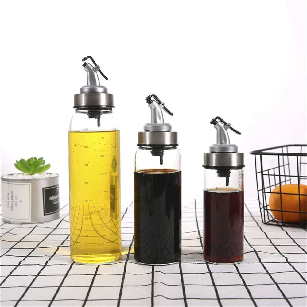 1PCS 180/300/500ml Oil Bottle High Borosilicate Glass Dispenser With Scale Quantitative Sauce Vinegar Cooking Kitchen Supplies
